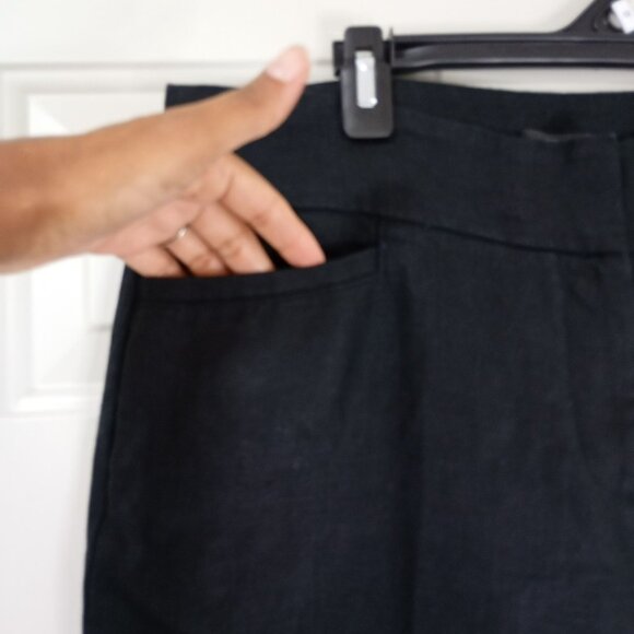 Ann Taylor LOFT 100% Linen Pants Petites Black Julie Wide-leg Size 10P Womens - Picture 4 of 11